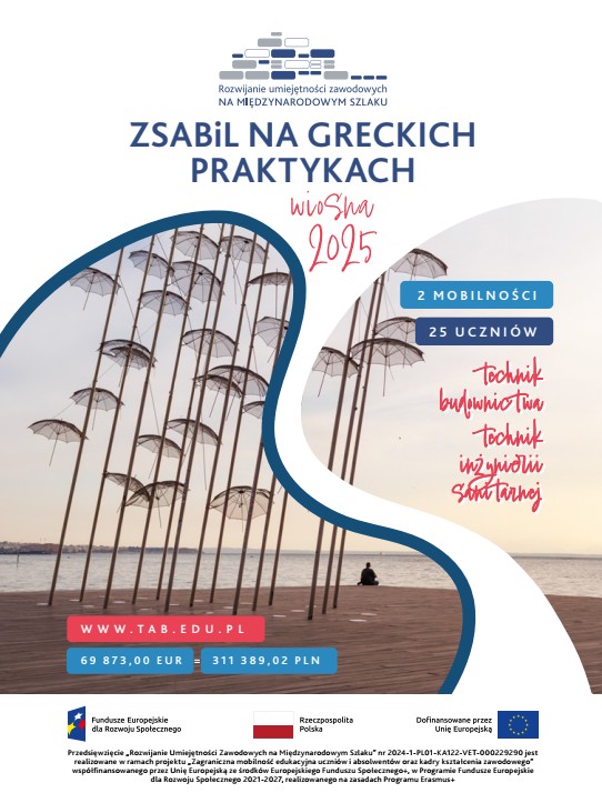 Plakat ZSABiL na Greckich praktykach